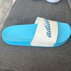 adidas Turquoise and Cream Slide with Script Logo